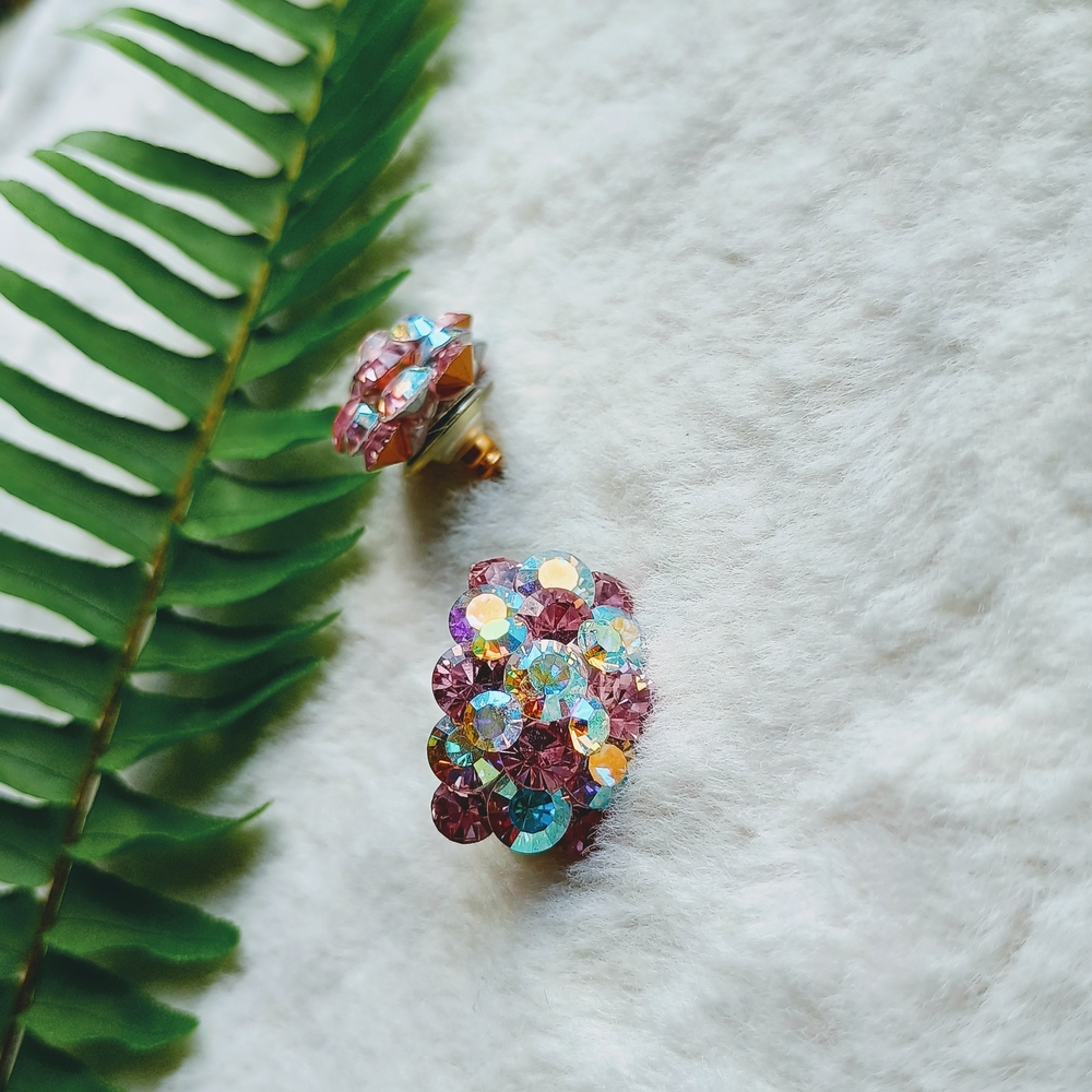Pink & Clear Sparkling Glass AB Crystal Stud Earrings, Romantasy, Princess Core